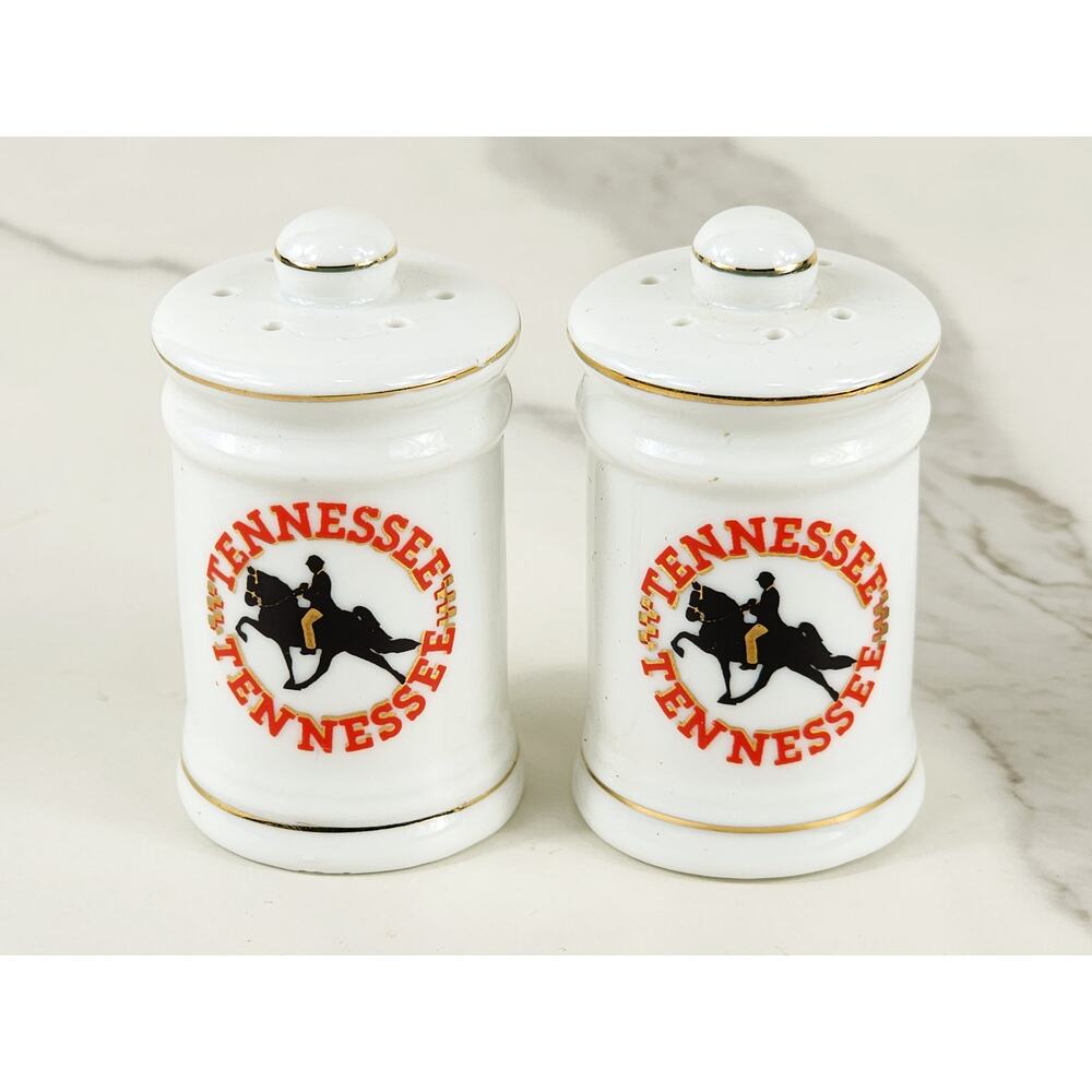 Salt & Pepper Shakers Tennessee Souvenir 80's Porcelain 2 3/4" Gold Trim Vintage